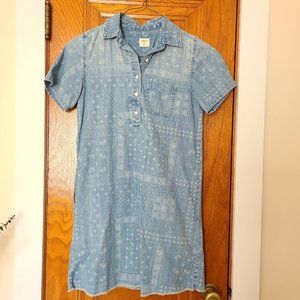 Gap Bandana Print Denim Chambray Shirt Dress XS